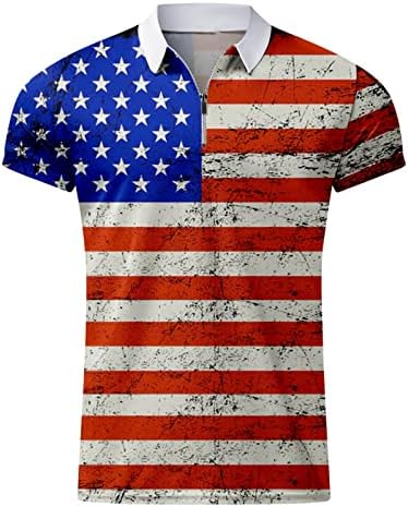 Менско американско знаме Поло кошули Патриотски маици на 4-ти јули 2023 лето лето-необичен гроздобер Туника за кратки ракави на врвовите на