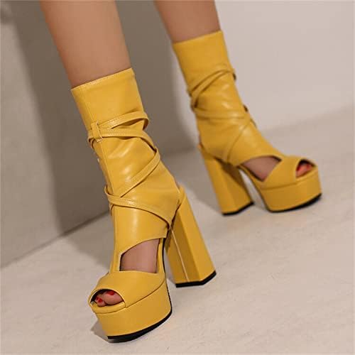 Расади со врежани сандали за жени потпетици дами мода цврста боја кожа водоотпорна платформа отворена пети патент дебели високи потпетици