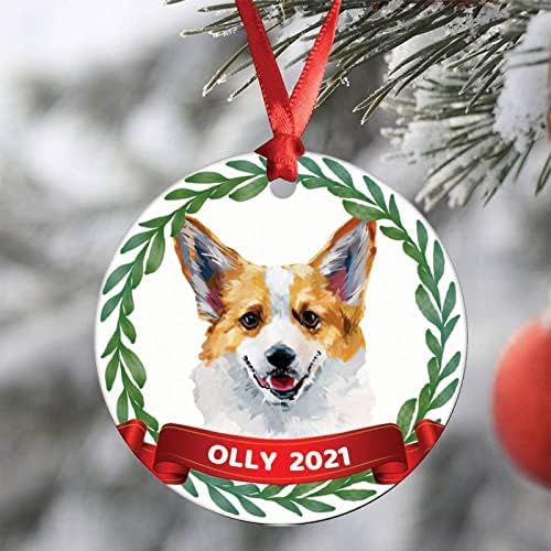 Божиќен украс 2021 Корги куче Прв Божиќ украс 2021 Корги Персонализирано име украс за украси на новогодишни елки украси за елки, виси керамички