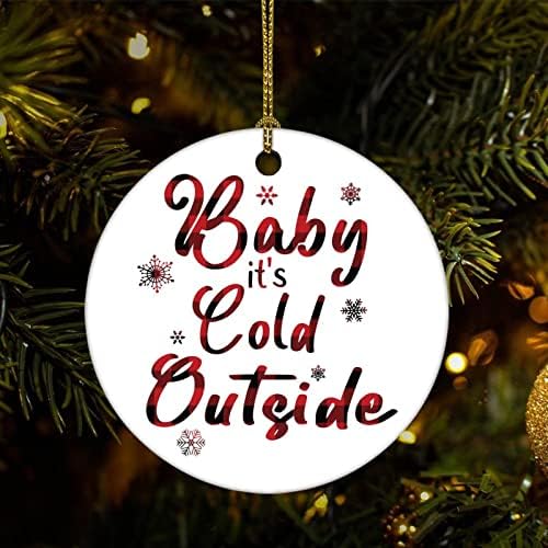 Среќни божиќни украси 3 инчи, бебе е ладно надвор од керамички украс, смешни орнаменти од Божиќ, цитати за чување на семеен пријател