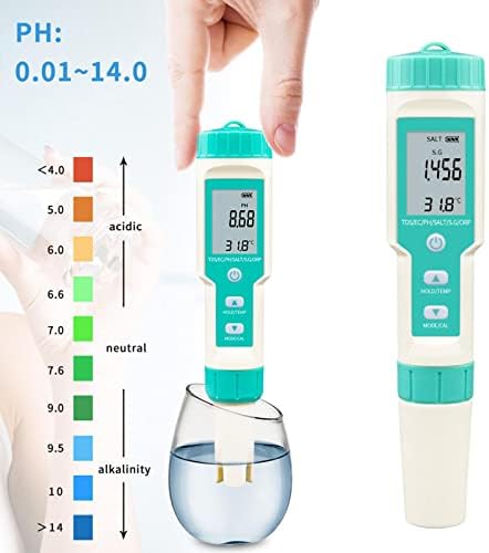 UGPLM дигитален квалитет на водата, мултифункционална pH/EC/TDS/ORP/сол/s.g/температура мерач со АТЦ, тестирање на монитор за квалитет