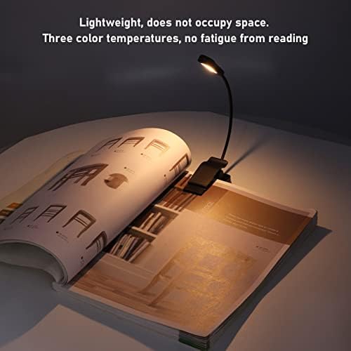 plllaaoo Led Светло За Читање, Клип На Светлина, Книга Светлина 3000K‑6500K 360° Универзално ЦРЕВО USB Полнење Преносни Клип Читање