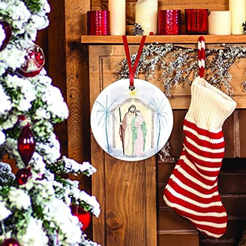 Арогелд Божиќна природеност сцена околу керамички украси 3инх христијански религиозен круг керамички украси Религиозни украси Персонализирани