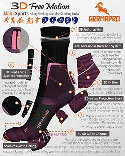 Чорапи за пешачење за пешачење за дишење чорапи за дишење w/ анти-стрес-моистовици Германиум и CoolMax Lite-Компресија 1/2 PRS