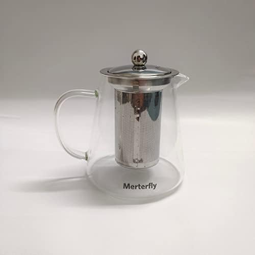 Merterfly стаклена чајник со отстранлив филтер за инфузир од не'рѓосувачки челик, избувнувајќи и лабава садови за чај од лисја