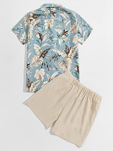 Fdsufdy Облека со две парчиња за мажи Мажите случајна тропска кошула за печатење и шорцеви за влечење