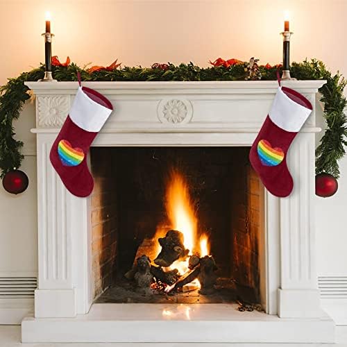 Геј права виножито ретро срце знаме Смешно Божиќно порибување со кратки кадифен манжетни Божиќни чорапи за камин што виси семеен празник