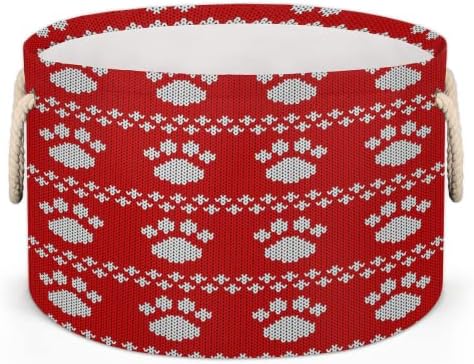 Божиќна шема црвена шепа Печати големи тркалезни корпи за корпи за перење алишта со рачки ќебе корпа за складирање за полици за бања