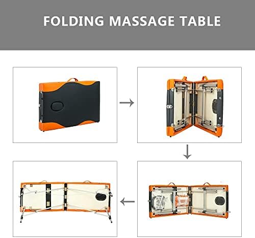 Liruxun 3 делови 185 x 60 x 81cm преклопен кревет за убавина преклопување преносен спа -бодибилдинг масажа маса за маса спа кревет црна боја