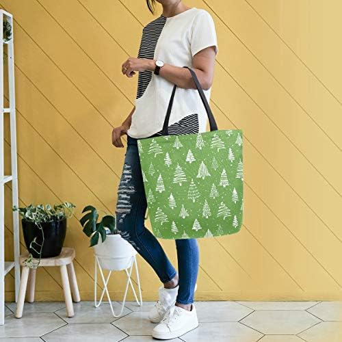 Алаза новогодишна елка зелена и бела платно торба за жените за жени патуваат за купување намирници врвни рачки чанти големи количини