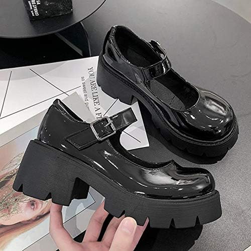 Дами кожа женски чевли потпетици платформа мода црна обична густа гроздобер женски обични женски чевли за обични потпетици