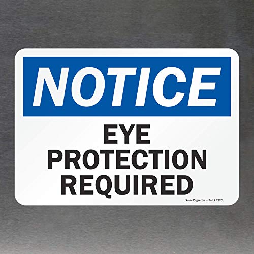 SmartSign - U9-1530 -ND_7X10 Известување - Потребна заштита за очите Етикета | 7 x 10 ламинирана винил црна/сина боја на бело