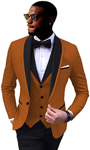 Rdzding Mens Suits Blazer 3 парчиња јакна од елек панталони тенок одговараат африкански смоки од младоженци.
