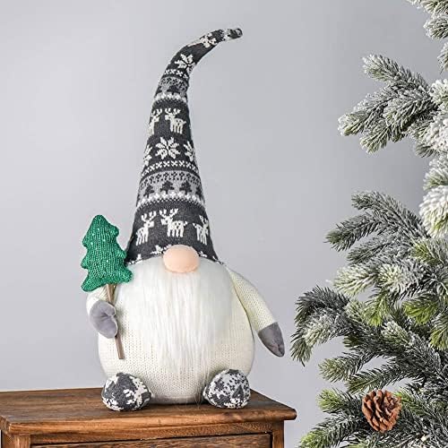 Worldeco Божиќни дебели Gnome 2022 Орнаменти за в Valentубените, шведски рачно изработени кадифен кукли за држење дрво, 24,4 инчи затворен дом Кратка нога Прилагодлива снегулка