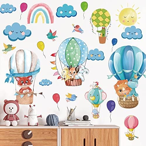 Креативен Балон Со Топол Воздух Ѕидни Налепници Шарени Балони Летечки Птици Ѕидни Налепници САМОСТОЈНО Отстранливо Виножито Слон Лисица Зајак