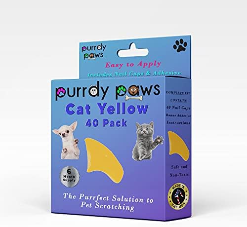 Пурди Шепи 6 Месечно Снабдување Меки Капачиња За Нокти За Мачки Жолти Средно-Дополнителни Лепила