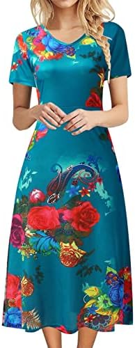 Дами макси фустан летен краток ракав 3Д графички долг фустан цветен принт високо половината обичен фустан