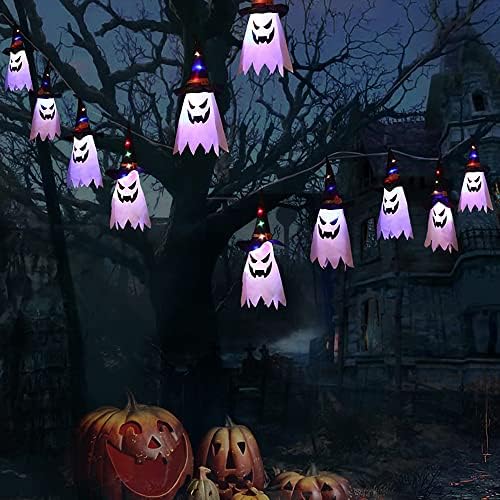 Yejahy ​​Halloween Ghost Shat Light, 11,5 метри батерија оперирана 5 блескави духови на вештерки, жица светла, украси за Ноќта