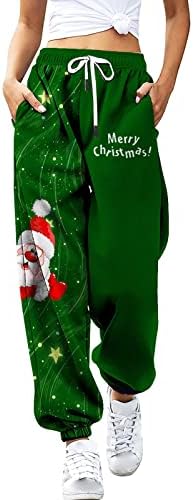Женски Божиќни Спортски Панталони Симпатични Печатени Широки Панталони Со Висок Струк Обични Панталони Панталони Од Дното Атлетски