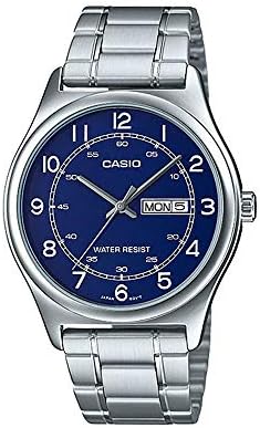 Casio MTP-V006D-2B машки не'рѓосувачки челик лесен читател сино бирање ден датум за датум аналоген фустан часовник
