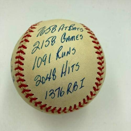 Nyони Бенч потпиша силно испишана во кариерата статистика Бејзбол Реџи acksексон COA - Автограмирани бејзбол