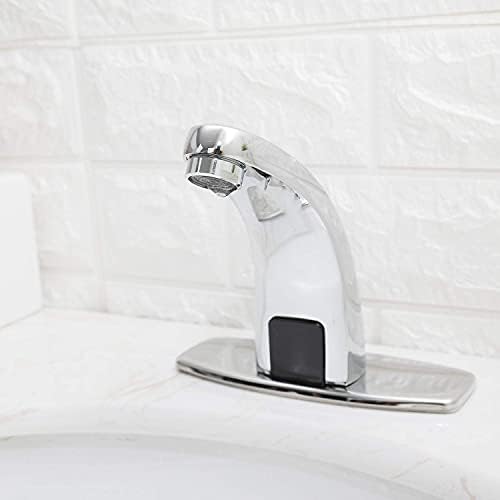 Автоматски сензор за бања без допир со плоча за прекривка на дупка, хромирани раце, без суета мијалник со контролна кутија и температурна