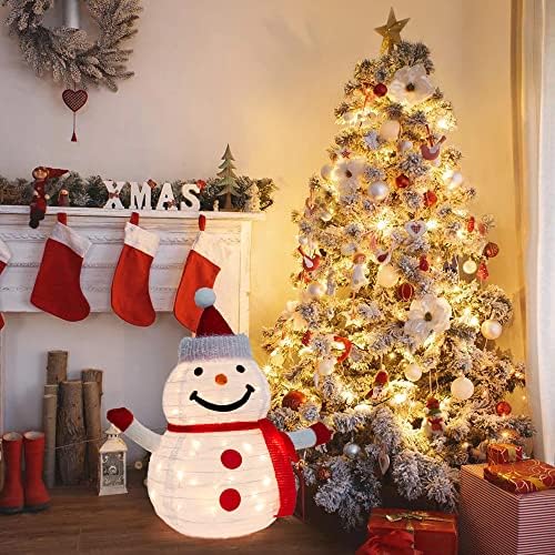 Осветлени Божиќни украси, претходно затегнат снежен човек со вградени 40 светла на отворено Божиќни украси за влогови за Божиќ надвор