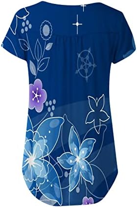 Женски цветни печатени кратки ракави Туника на врвови Хенли против вратот, плетенка, летна маичка за блуза 2023 година