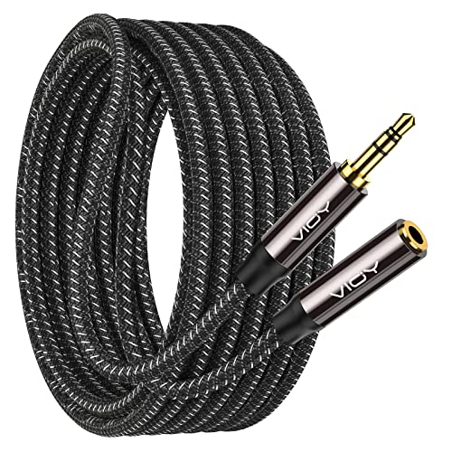 Кабел за продолжување на слушалките Vioy 50ft, [бакарна школка, hi-fi звук] 3,5 mm машки до женски стерео аудио кабел најлонски плетенка со кабел