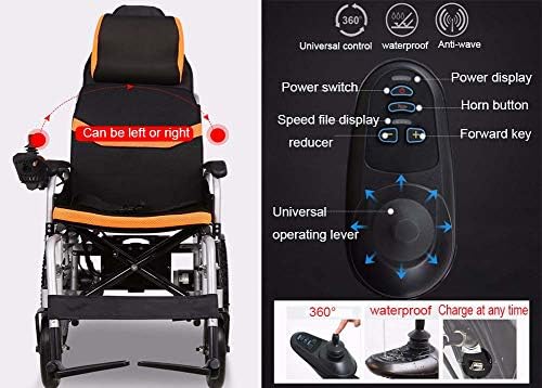 Преносна и удобна електрична инвалидска количка со тешка должност со преклопување на потпирачот за глава и лесна преносна стопалка
