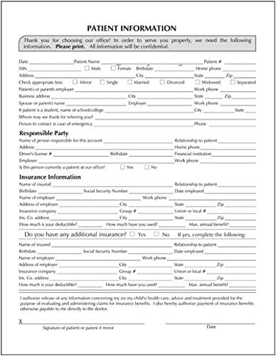 Докторски работи - формулари за канцеларија на стоматолози, формулар за регистрација на заби на пациенти, EM16785, 8-1/2 x 11,