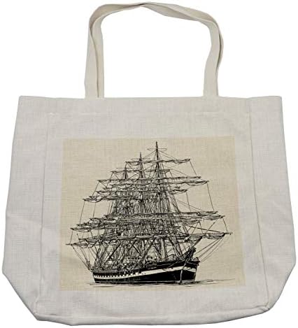 Амбесон пиратска торба за купување бродови, едриличарска чамец Детална илустрација Наутична поморска тема гроздобер стил уметност,