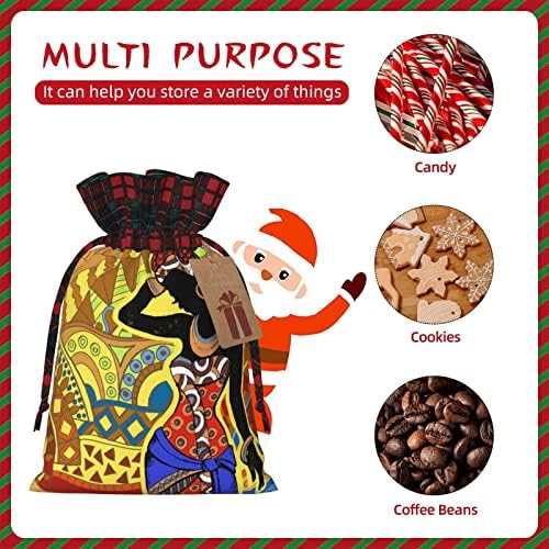 Божиќни Торби За Подароци Со Врвки Африка-Црна Жена-Африкански Бафало Карирана Чанта За Влечење Партијата Ги Фаворизира Чантите