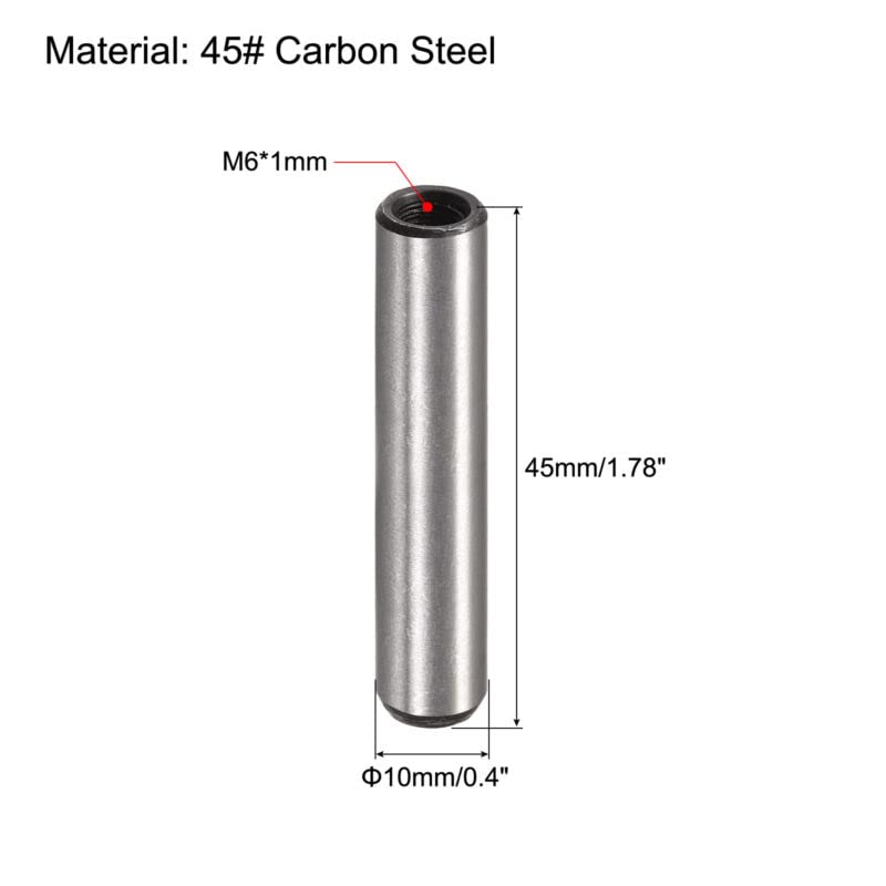 Делови на алатката Евики M6 Внатрешна нишка за навој 2 парчиња 10x45mm Chamfering рамен јаглероден челик пин