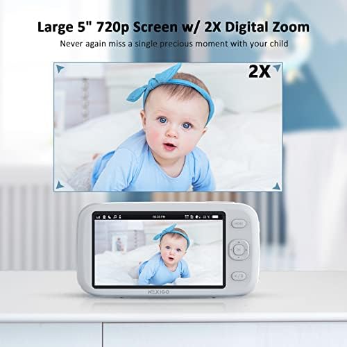 Nexigo Видео Бебе Монитор Со Камера И Аудио, 5 Инчен СПЛИТ IPS Екран, Поддршка до 4 Камери, 2-Насочен Аудио, Пан-Навалување-Зум, 4800mah