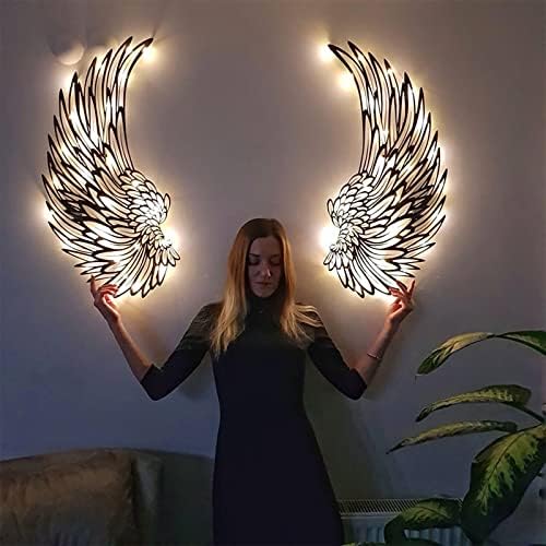 Llcr крилјата на ангелите wallидни украси со осветлување на метални отстранливи крилја дома украси за украси за спална соба дневна