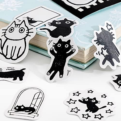 Налепници за црни мачки на Фекам, супер симпатична мала големина на естетски налепници за белешки за записи за белешки, списание, телефон, лаптоп,