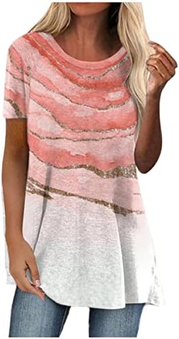 Кошули за жени, жени кошули со краток ракав лабава летни летни врвови Прекрасни печатени екипаж маички мека блуза за туника