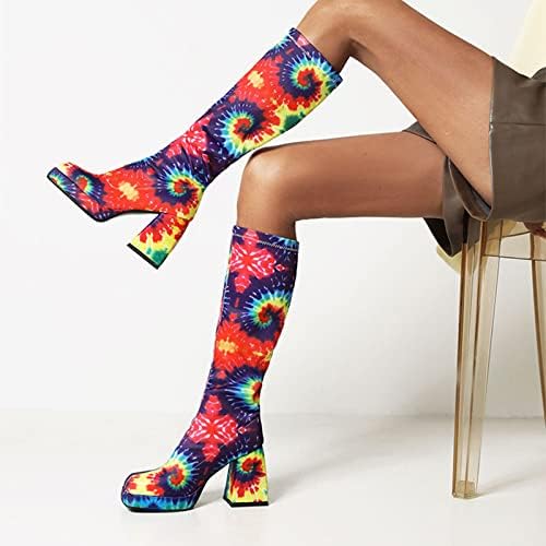 Чизми за жени колено високи женски животински бутни платформи чизми модни буци модели чевли потпетици цвеќиња високи долги женски