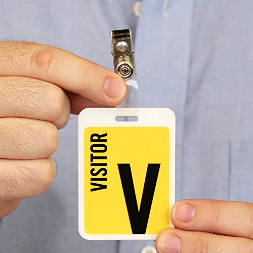 SmartSign  Посетител Пакет на 5 ID Еднократно Значки со Булдог Клип | 3 x 2.125 Пластика