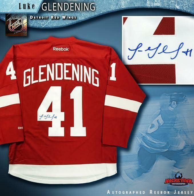 Лук Гленденинг го потпиша Дресот На Детроит Ред Вингс Ред Рибок-Автограмирани Дресови НА НХЛ