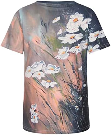 Малку кошула со блузи со кратки ракави за тинејџерски девојки 2023 памук екипаж на вратот на вратот графички печати цветни брендови