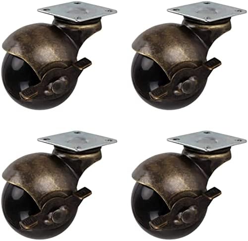 КСУВИ Комплет од 4 Тркала Со Сопирачки Вртлив Рицинус Мебел Тркалце Антички Месинг Топчести Тркалца Капацитет на Оптоварување