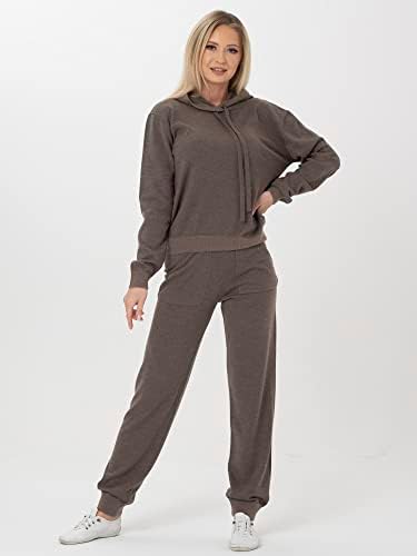Knittons женски мерино волна тренер за џемпери и панталони за џогер