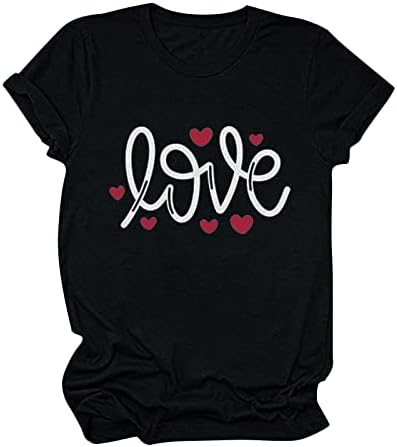 Loveубов кошули за Денот на вinesубените за жени со лежерна буква Печати маица со кратки ракави за срцев графички маички 2023