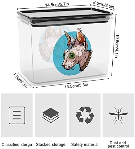 Сфинга Глава На Мачка Пластична Кутија За Складирање Контејнери За Складирање Храна Со Капаци Тегла Со Ориз Запечатена Кофа За Организација На