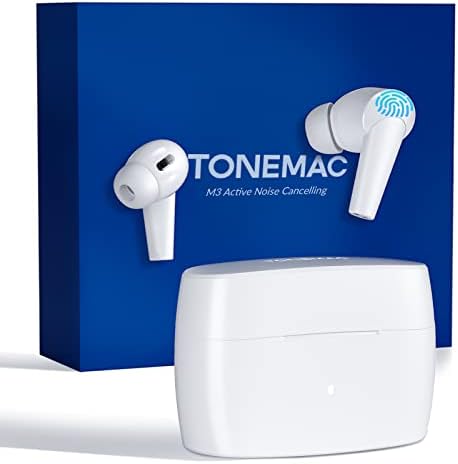 Откажување на бучава за безжични уши Tonemac M3, Откажување на слушалки со Bluetooth Активно откажување на бучава, 4 ENC MIC, 30 часа играње