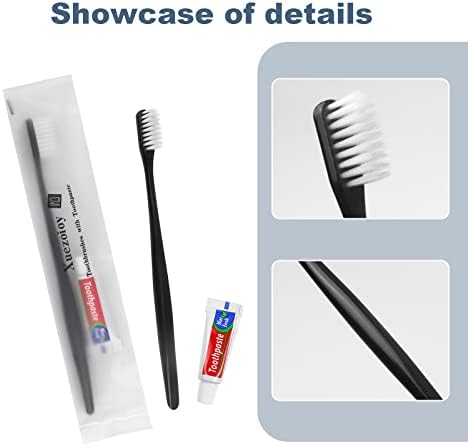 Четири за заби за еднократна употреба Xuezoioy со паста за заби од 50, црна индивидуално завиткана комплет за четки за заби за еднократна употреба на големо за бездомниц