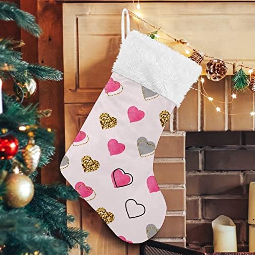 Божиќни чорапи розово златно сиво срце срце модел бела плишана манжетна мерцеризирана кадифена семејна празник персонализиран голем декорација