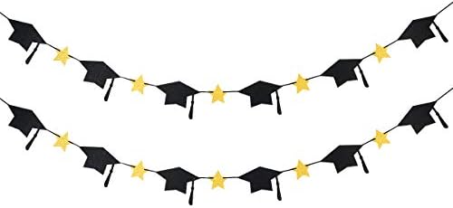 2022 Дипломирање Банер украси злато и црно, 2 пакувања за дипломирање капачиња за матура, гарланд злато црна 2022 дипломирање, банер за украси